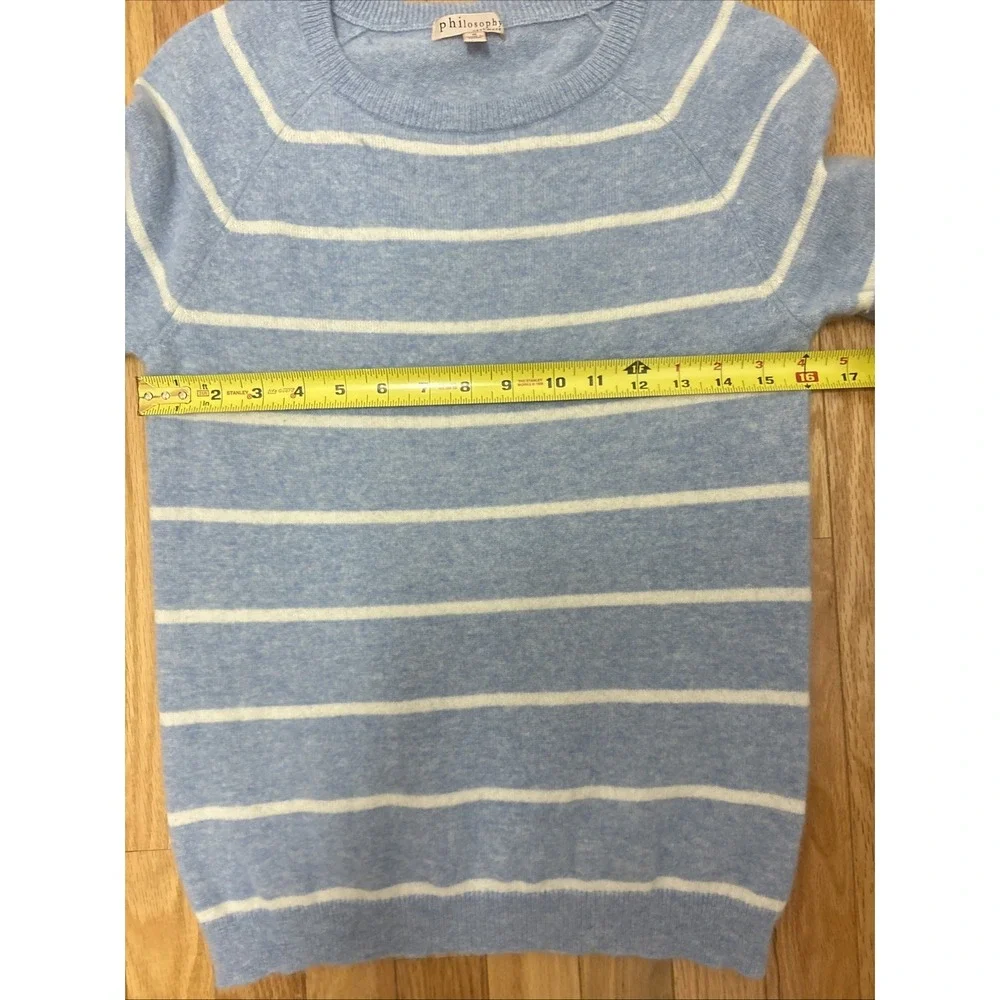 Philosophy Cashmere Crew Neck Stripes Blue/‎ White Sweater sz Small